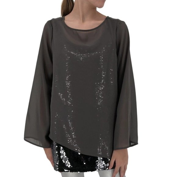 DG2 by Diane Gilman Asymmetric Blouse with Sequin Tank - Picture 1 of 7